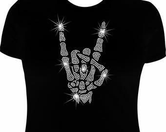 Skeleton Hand Rhinestone Mega Bling  Shirt
