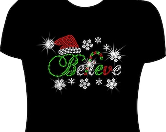 Christmas Believe 2  Rhinestone Mega Bling  Shirt