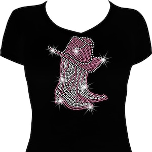 Cowgirl Boot Hat Rhinestone Mega Bling Shirt
