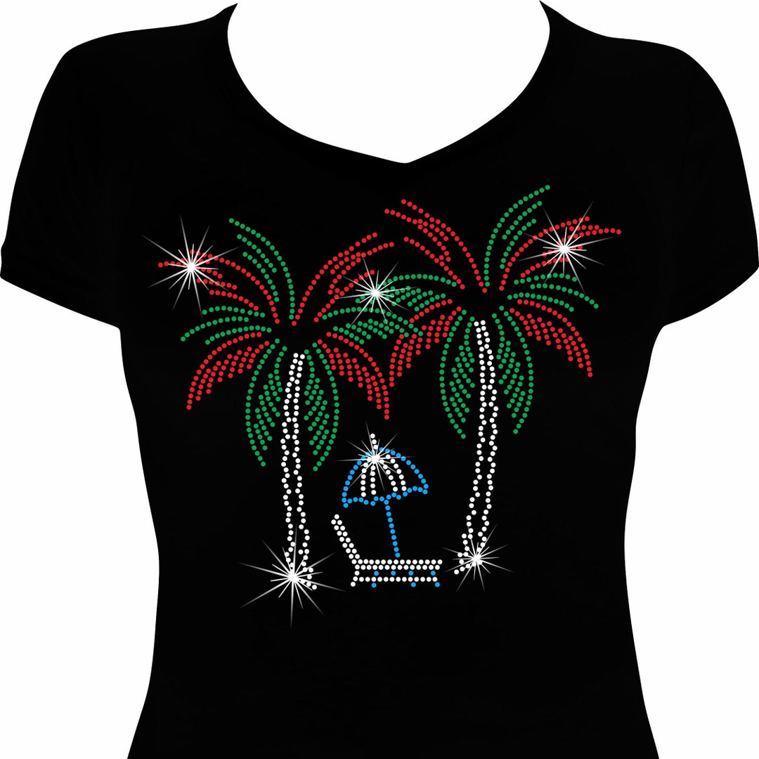 Summer Palm Trees Rhinestone Mega Bling Shirt - Etsy