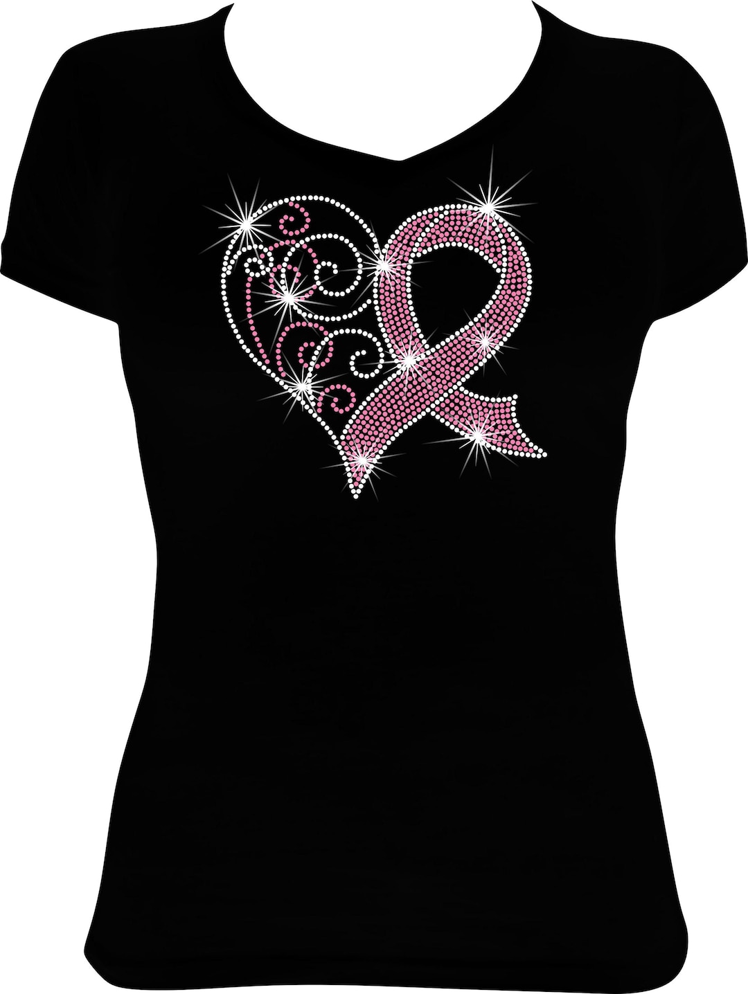 Cancer Ribbon Rhinestone Heart Cancer Ribbon Rhinestone Mega Bling Shirt - Etsy