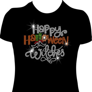 Happy Halloween Witches Rhinestone Mega Bling  Shirt