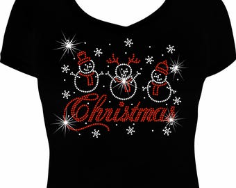 Christmas Snowmen Rhinestone Mega Bling  Shirt