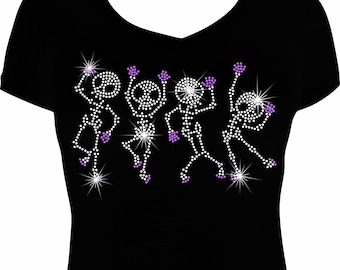 Dancing Skeletons 2 Rhinestone Mega Bling  Shirt