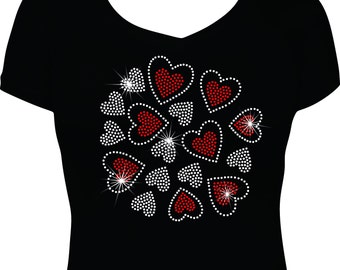 Valentines Hearts In Hearts Rhinestone Mega Bling Shirt