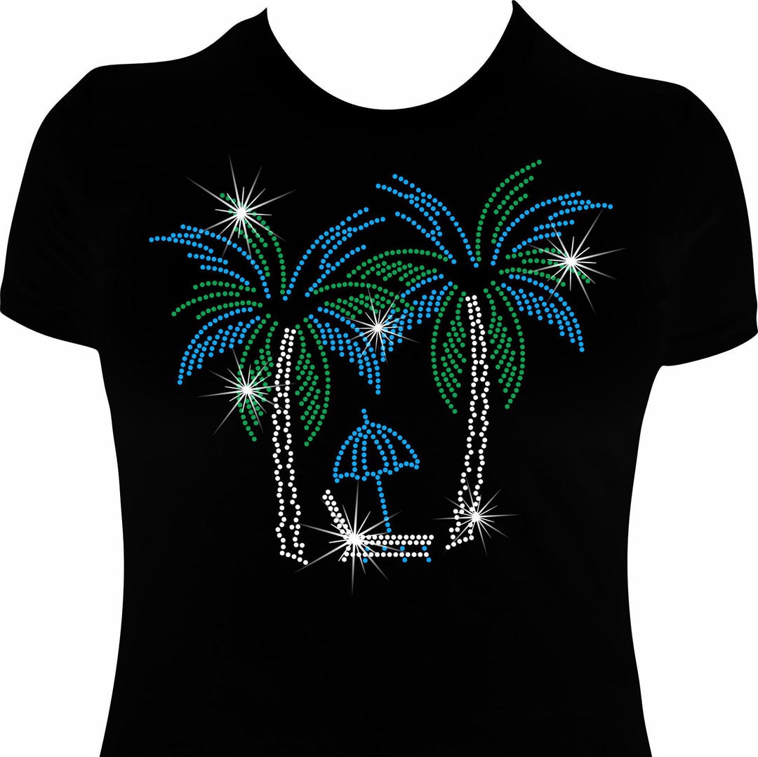 Summer Palm Trees Rhinestone Mega Bling Shirt - Etsy