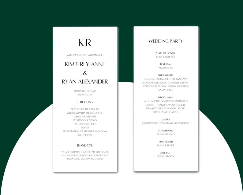 Formal Wedding Program Template - Etsy