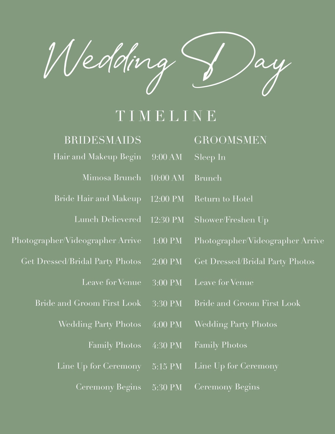 Wedding Day Timeline Template Etsy Wedding Day Timeline Template Etsy