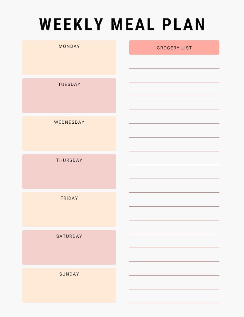Colorful Weekly Meal Planner - Etsy