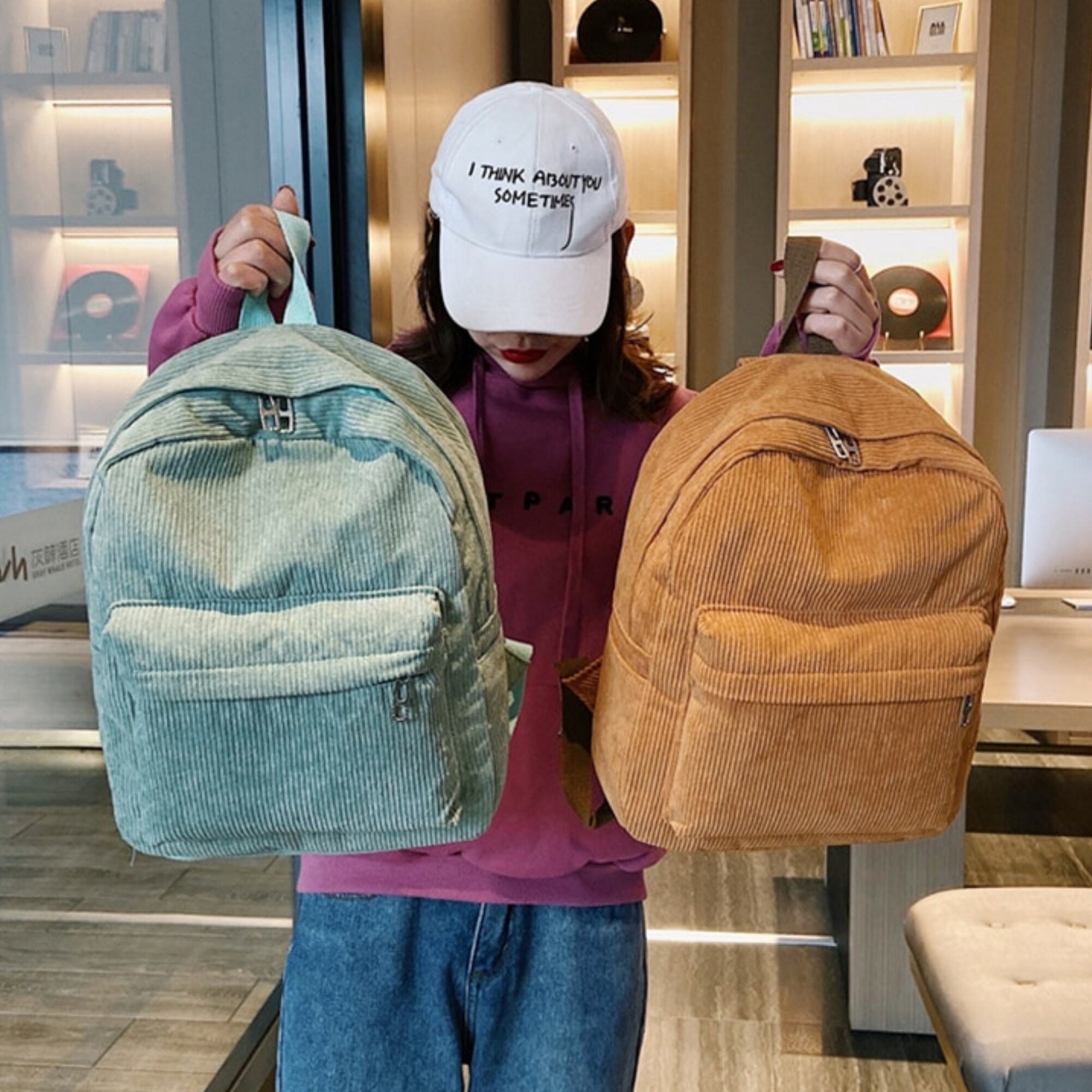 Womens Corduroy Backpack Small Backpack 