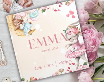 Personalized Baby Memory Book & Baby Photo Album,Baby Shower Gift for New Mom, Girl Milestone Scrapbook for Expecting Mom,First Year Journal