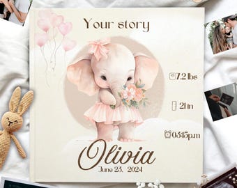 Personalized Baby Girl Memory Book, Girl Baby Photo Album, Baby Journal,First Year Journal, Baby Shower Gift, Newborn Girl Gift, Photo Book