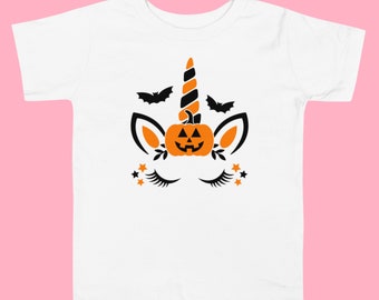 T-shirt Halloween Fille - Licorne Sorcière Avec Chauves-souris Et Citrouilles - Design Mignon Pour Enfants