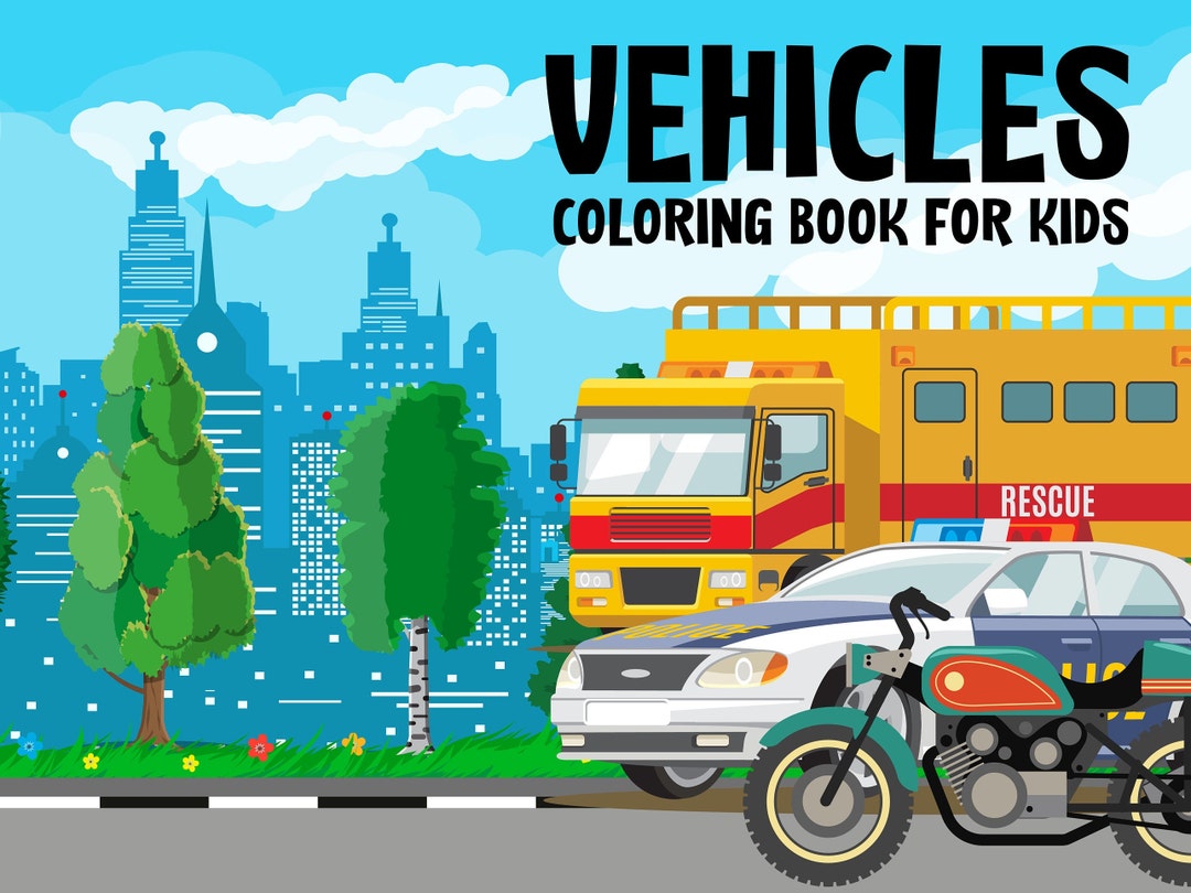 64 Pages Vehicles Coloring Book, Books for Kids, PDF Printable, Instant ...