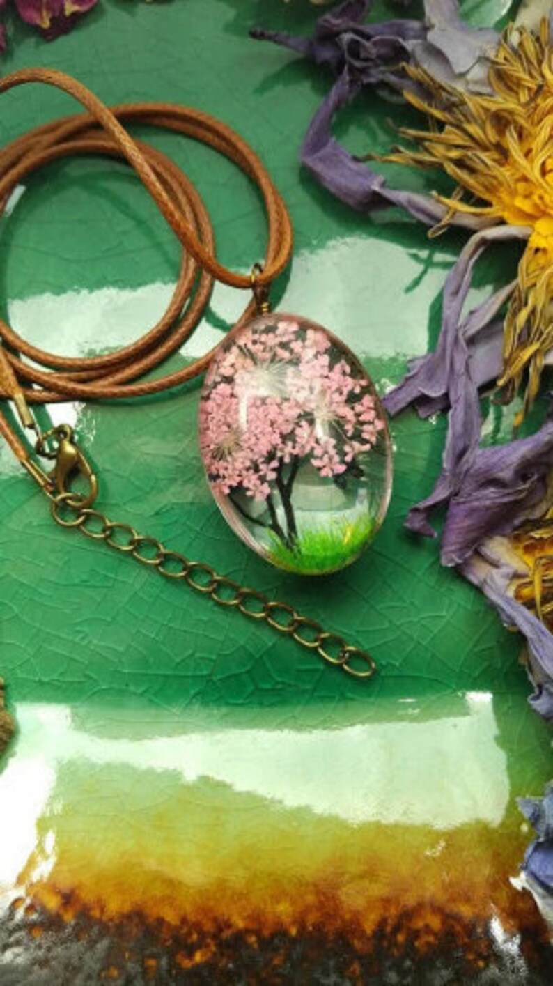 Handmade Boho Necklace Real Dried Flowers Resin Tree Mural Butterfly ...