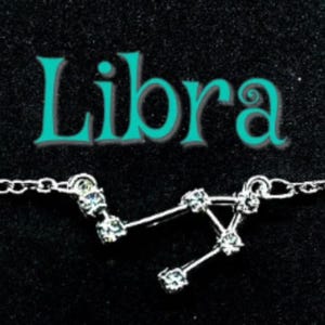 LIBRA Zodiac Necklace with Cubic Zirconia Crystals - Astrology Horoscope Jewelry Constellation Silver Chain September October Birthday Gift