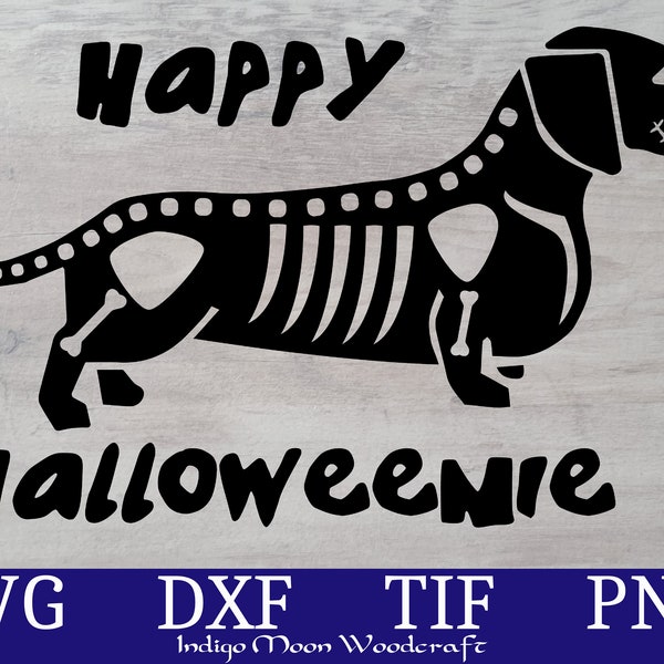 Happy Halloweenie - Halloween Dachshund - Skeleton Weiner Dog - Svg Png Dxf Tif - Halloween Cut Files - Halloween Onesie - Cricut Silhouette