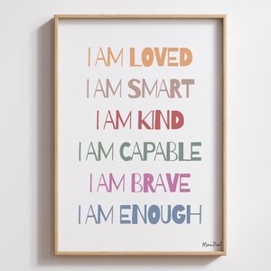 Affermazioni per bambini, Poster di affermazioni, Decorazioni per la scuola domestica, Sono gentile, intelligente e amato, Poster per la classe, Affermazioni &quot;Sono&quot;, Poster per la sala giochi