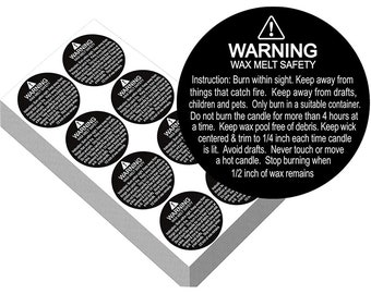 12 Wax Melt Warning Stickers - Black 40mm