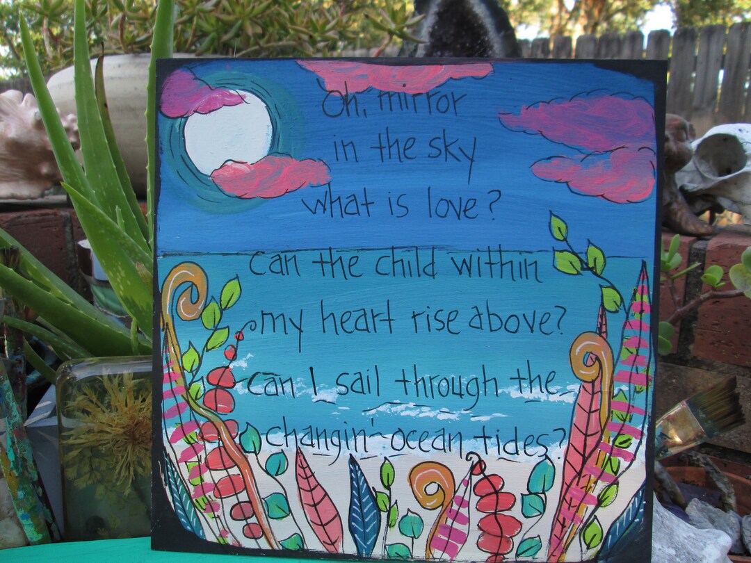 Landslide Song Lyrics Painting on 10 X 10 Wood Panel, Oh Mirror in the