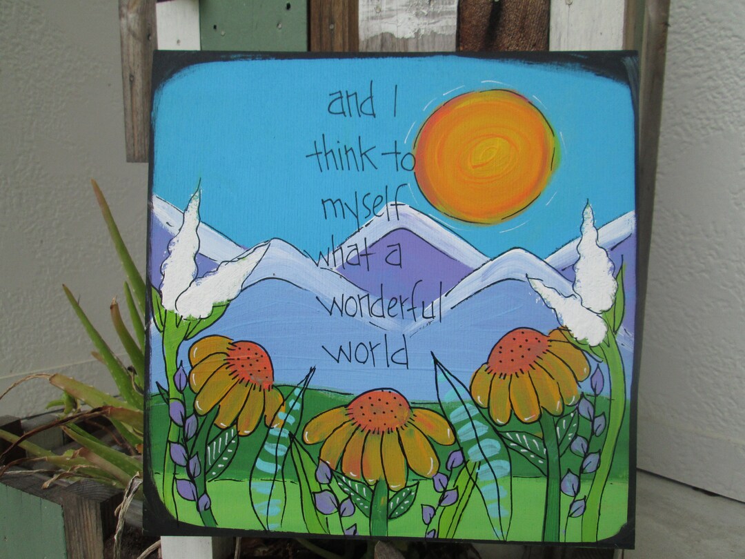 What A Wonderful World Song Lyric Painting on 10 X 10 Wood Panel, Music