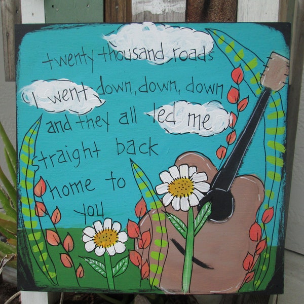 Return of the Grievous Angel song lyric painting on 10 x 10" wood panel, music lyric wood sign, cosmic American music, country folk rock