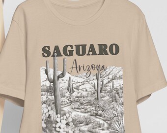 Saguaro Arizona Tee, Unisex Desert Landscape T-Shirt, Perfect Gift for Adventurers, Summer Casual Wear, Western Tshirt, Cactus Tshirt