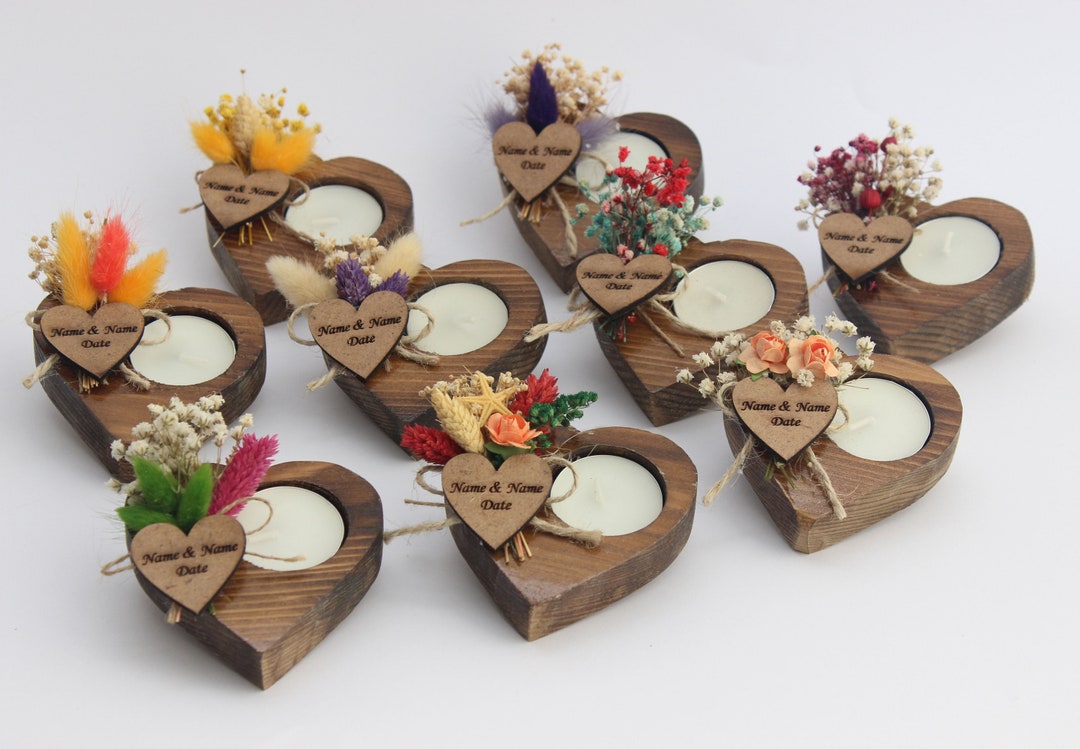 50 PCS Bulk Personalized Wedding Favors for Guests , Wooden Tealight ...