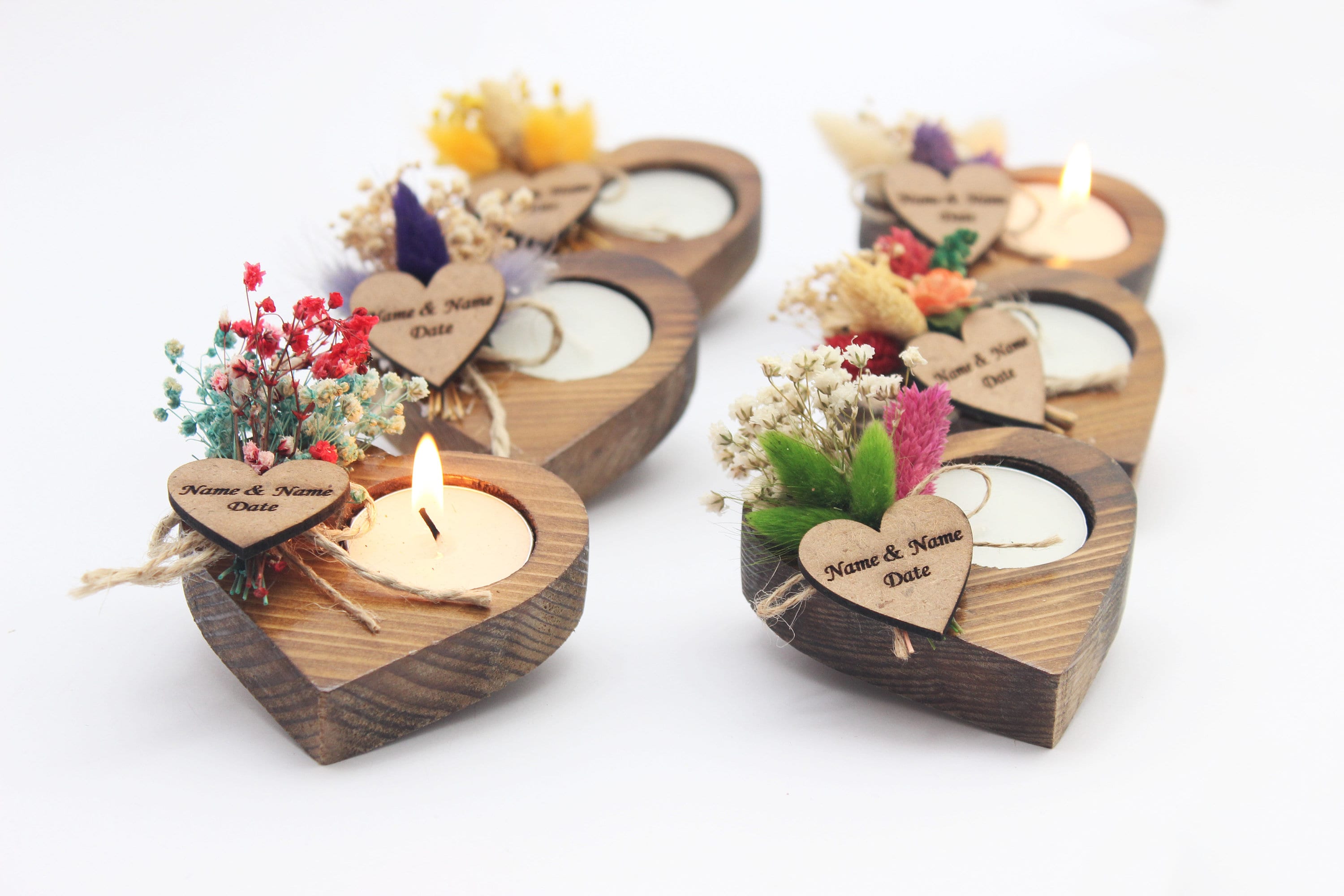 50 PCS Personalized Wedding Favors for Guests , Wooden Tealight Candle ...