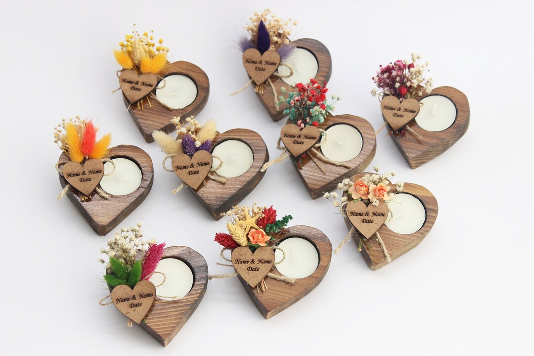 50 PCS Personalized Wedding Favors for Guests , Wooden Tealight Candle ...