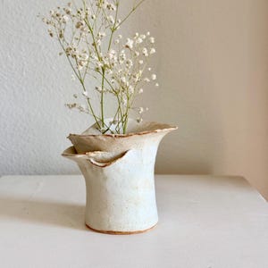 Handmade Beige Ceramic Ikebana Vase: Modern Wabi Sabi Pottery