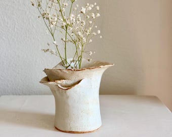 Beige Ikebana Handmade Ceramic Vase, Modern, Flower Vase Asymmetric, Handmade Organic Look Pottery, D&#39;Earth Pottery, Home Decor, Wabi Sabi