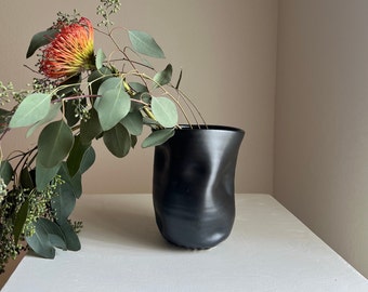 Matte Black Ceramic Vase, Modern Ceramic Vase, Flower Vase Asymmetric, Handmade Organic Look Pottery, D'Earth Pottery