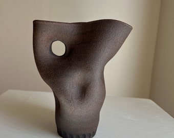 Black Ceramic Vase, Modern Ceramic Vase, Vase Asymmetric, Handmade Organic Look Pottery, D&#39;Earth Pottery, Wabi Sabi Decor, Organic Vase