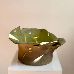 Small Sculptural Ikebana Vase: Handmade Ceramic Pottery, Green Glaze