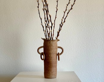 Rustic Tall Vase with Handles, Hand Built Ceramic Vase, Ceramic Sculpture, Modern Vase, Flower Bud Vase, Home Decor, Wabi Sabi, Large Vase