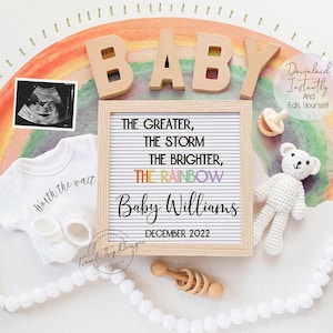 Anuncio de embarazo digital Rainbow Baby / Revelación de nuevo bebé para redes sociales / Edite usted mismo plantilla editable / Boho Rainbow
