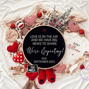 Valentine's Day Digital Pregnancy Announcement\ Editable Template\ Social Media Reveal \ Baby Announcement\ Neutral \ Love is in the air