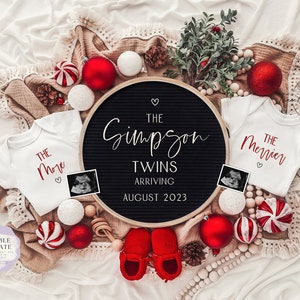 Twins Christmas Pregnancy Announcement Digital \ Holidays \ Editable template\ Social media\ Baby Announcement \ Neutral \ More Merrier