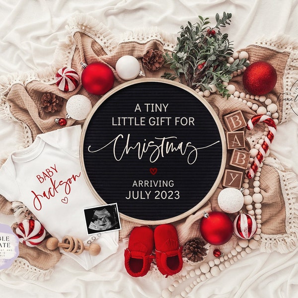 Christmas Digital Pregnancy Announcement \ Baby Announcement\ Gender Neutral \ Editable Template \ Tiny Gift for Christmas