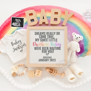 RAINBOW BABY PREGNANCY Announcement /  Pregnancy Reveal / Editable template / Gender neutral baby / mom to be/ Excited to announce