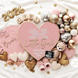 Girl New Year Pregnancy Announcement: Pink Festive Reveal (Digital Download)