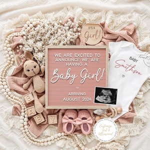 Girl Pregnancy Announcement Digital Baby Announcement Gender Reveal Instant Download Social Media Reveal Little Sister Baby Girl Its a Girl