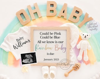 Rainbow Baby Pregnancy Announcement: Gender Neutral, Editable Template (Digital Download)