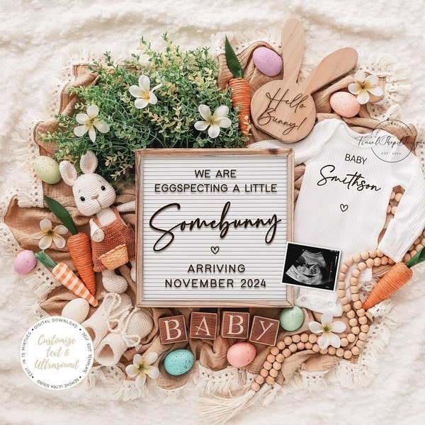 Easter Pregnancy Announcement, Spring Digital Baby Announcement, Gender Neutral Reveal,  Gender Reveal, Social Medial, Eggspecting Somebunny