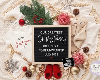 Christmas Digital Pregnancy Announcement \ Baby Announcement \ Gender Neutral \ Editable template\ Greatest gift