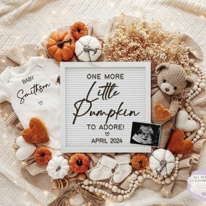 Fall Pregnancy Announcement Digital Autumn Baby Announcement Social Media Boy Gender Reveal Girl Neutral Baby Teddy  One more Pumpkin
