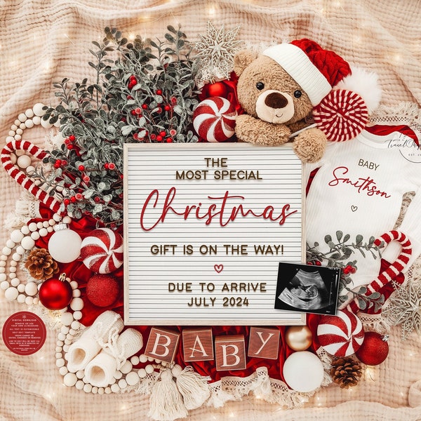 Christmas Pregnancy Announcement Holiday Digital Baby Announcement Editable Template Instant Download Girl Gender Santa Gift on the way