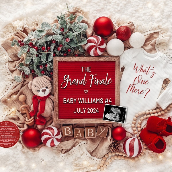 Christmas Pregnancy Announcement Holiday Digital Baby Announcement Editable Template Instant Download Girl Gender Grand Finale Last Baby