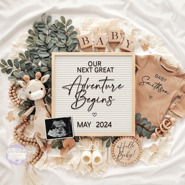 Digital Pregnancy Announcement, Gender Neutral Baby Announcement, Downloadable Editable Template, Social Media Reveal, Next Adventure